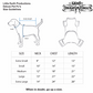 Off The Chain Deluxe Pet PJs size chart for sizes Extra Small through Extra Large.