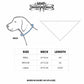 Basic Pet Bandana Set of 2 size chart showing neck size and length for sizes small, medium and large.