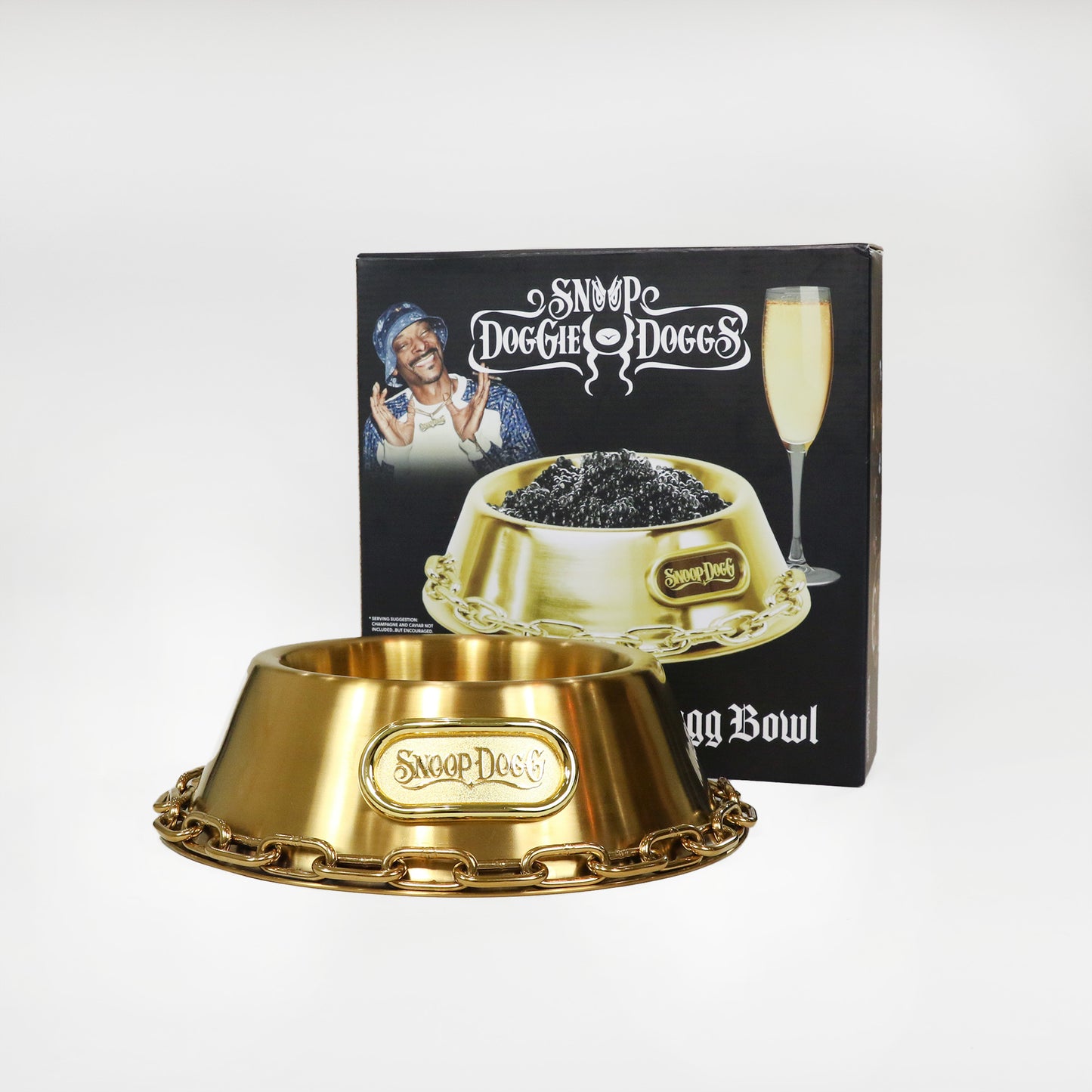 Product flat lay of the Deluxe Gold Pet Bowl and packaging.