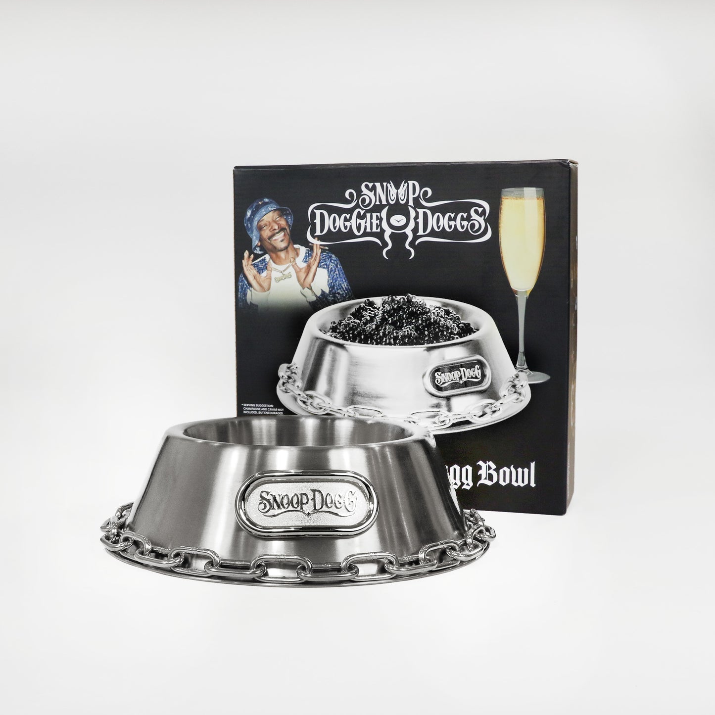 Product flat lay of the Deluxe Silver Pet Bowl and packaging.