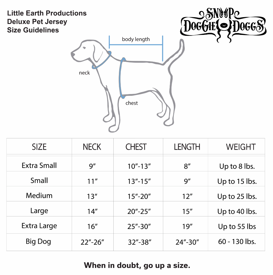 Halftime Deluxe Pet Jersey size chart for size Big.