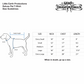 Off The Chain Deluxe Pet T-Shirt size chart for sizes Extra Small through Extra Large.