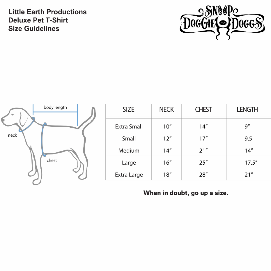 Boss Lady Deluxe Pet T-Shirt size chart for sizes Extra Small through Extra Large.